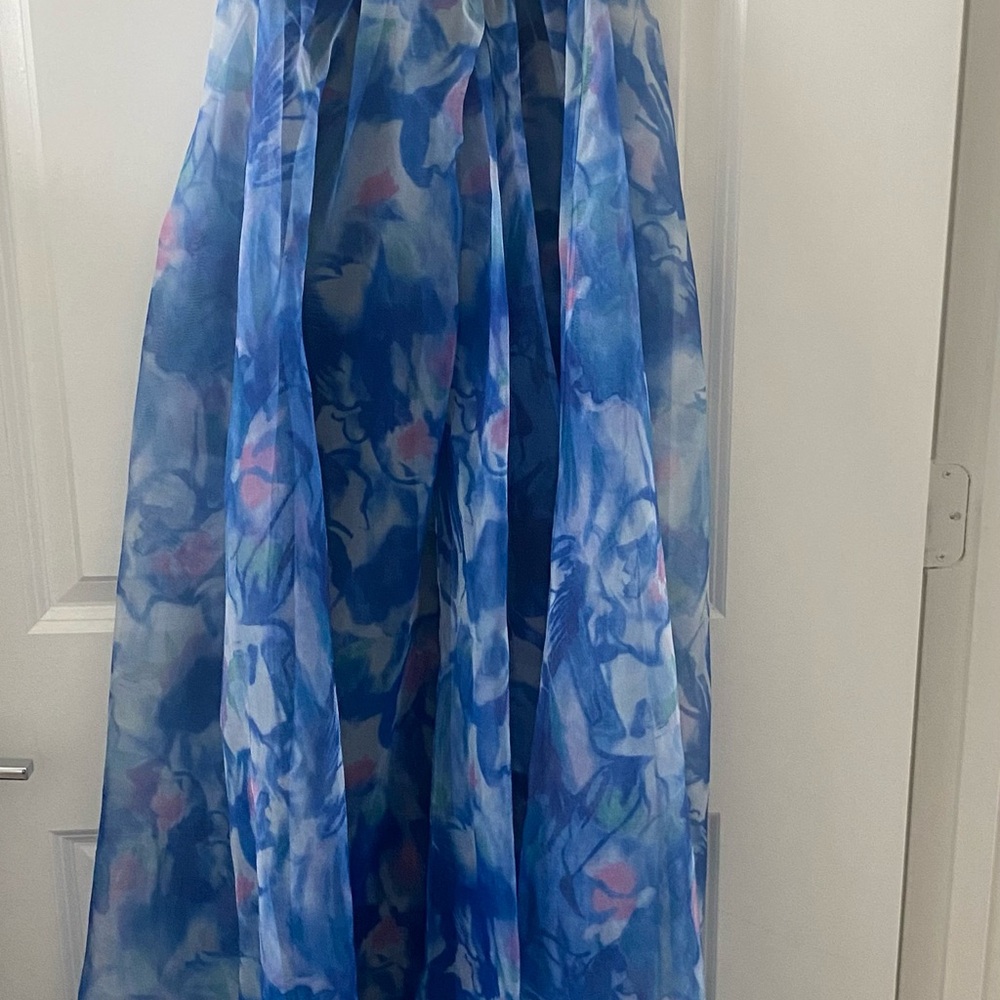 Lulu's Blue and Pink Floral A-Line Skirt